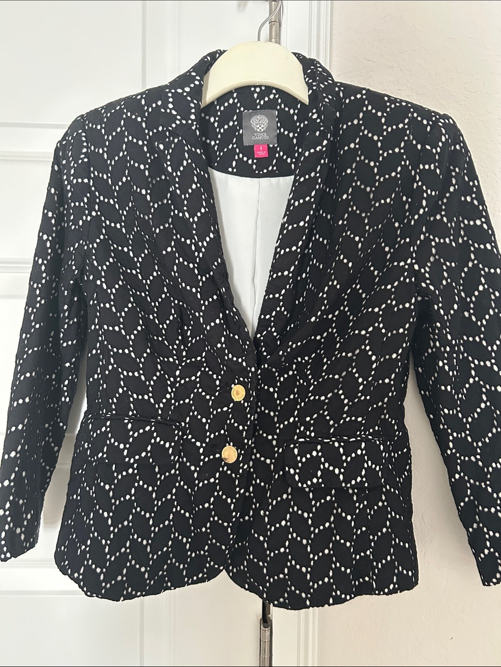 Vince Camuto Black & White Patterned Women's Blazer with Gold Buttons